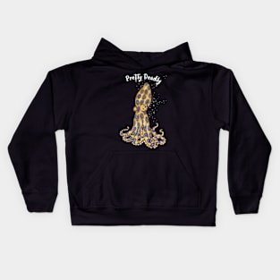 Pretty Deadly Blue Ring Octopus Art White Text Kids Hoodie